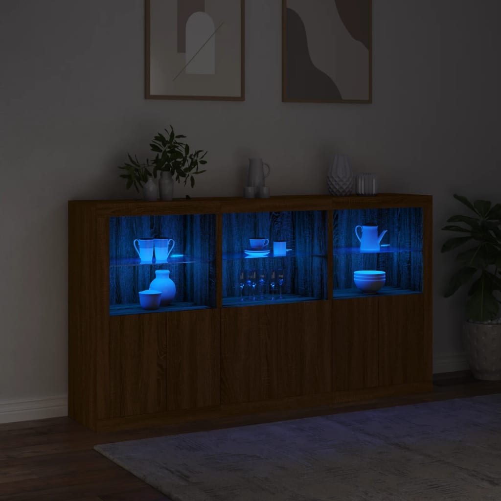 Sideboard mit LED-Leuchten Braun Eichen-Optik 181,5x37x100 cm