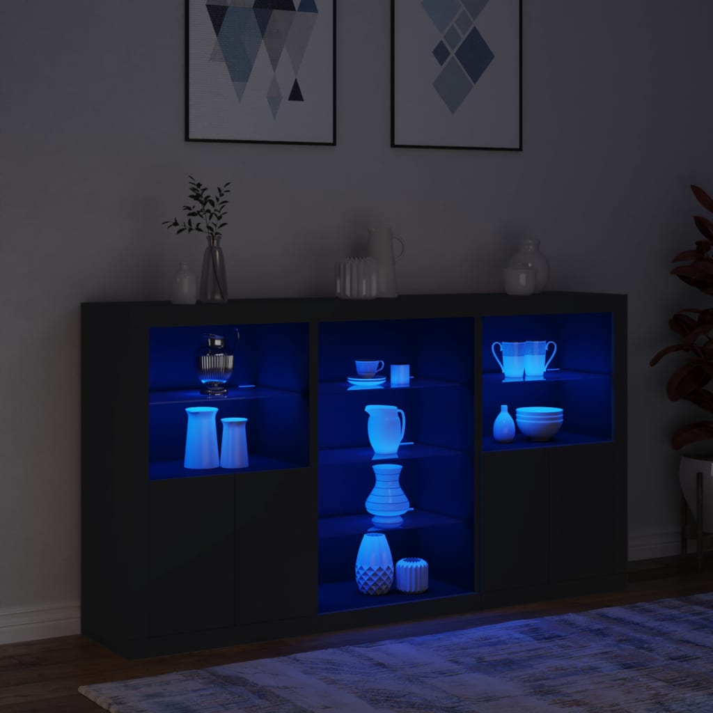 Sideboard mit LED-Leuchten Schwarz 181,5x37x100 cm