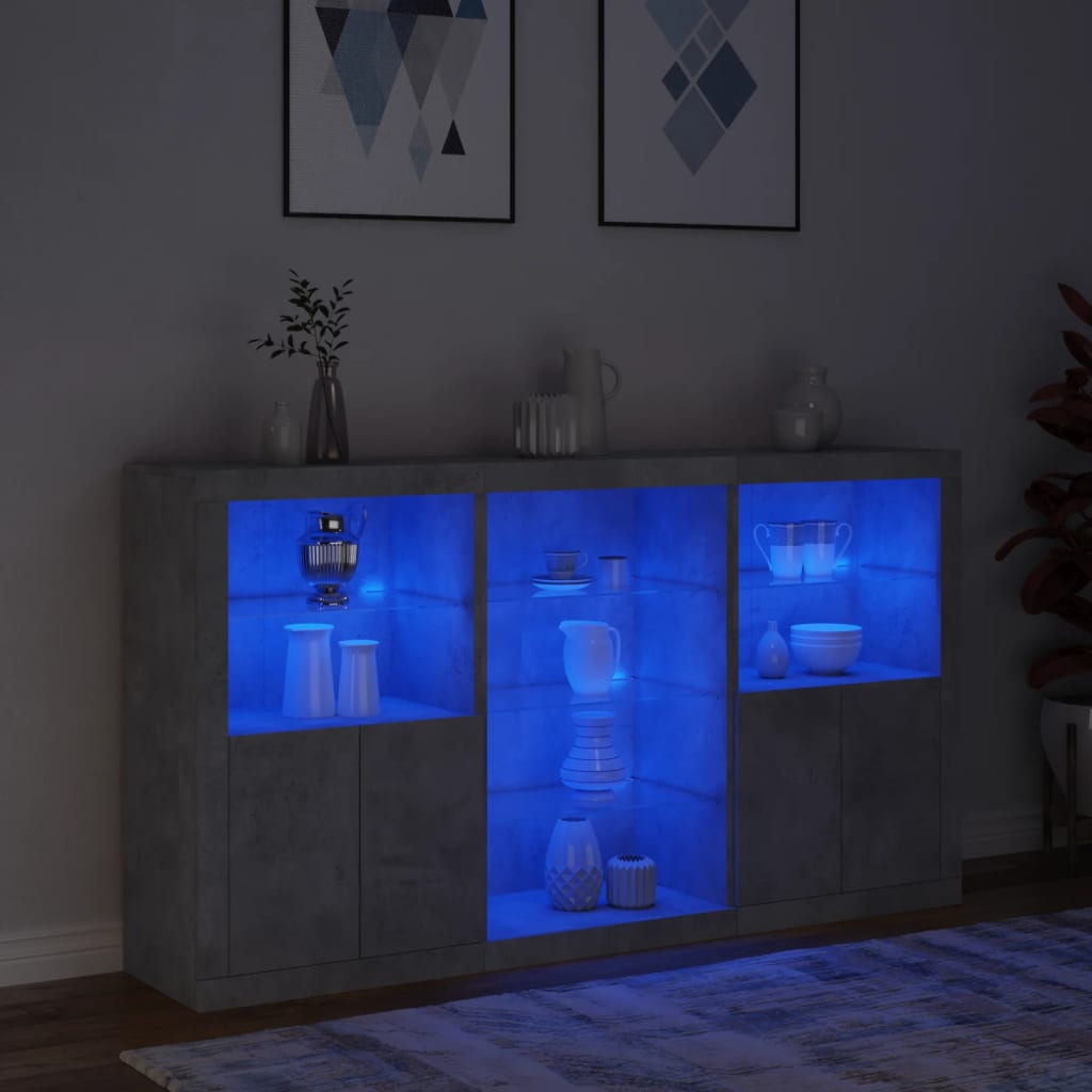 Sideboard mit LED-Leuchten Betongrau 181,5x37x100 cm