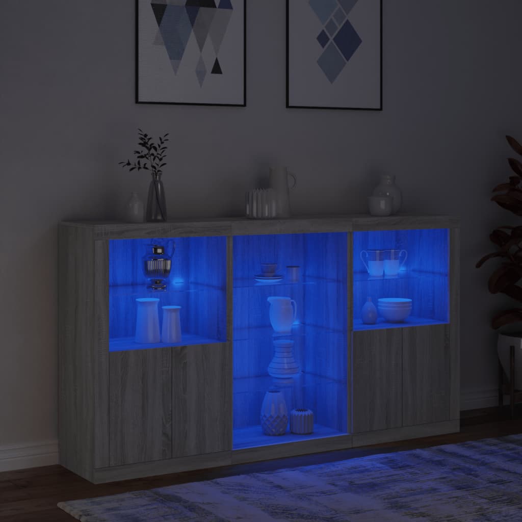 Sideboard mit LED-Leuchten Grau Sonoma 181,5x37x100 cm