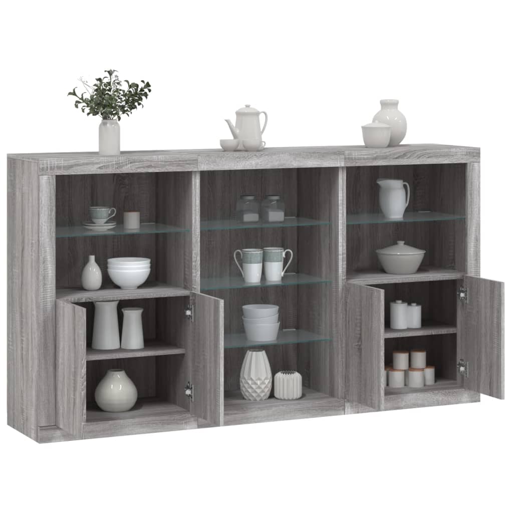 Sideboard mit LED-Leuchten Grau Sonoma 181,5x37x100 cm