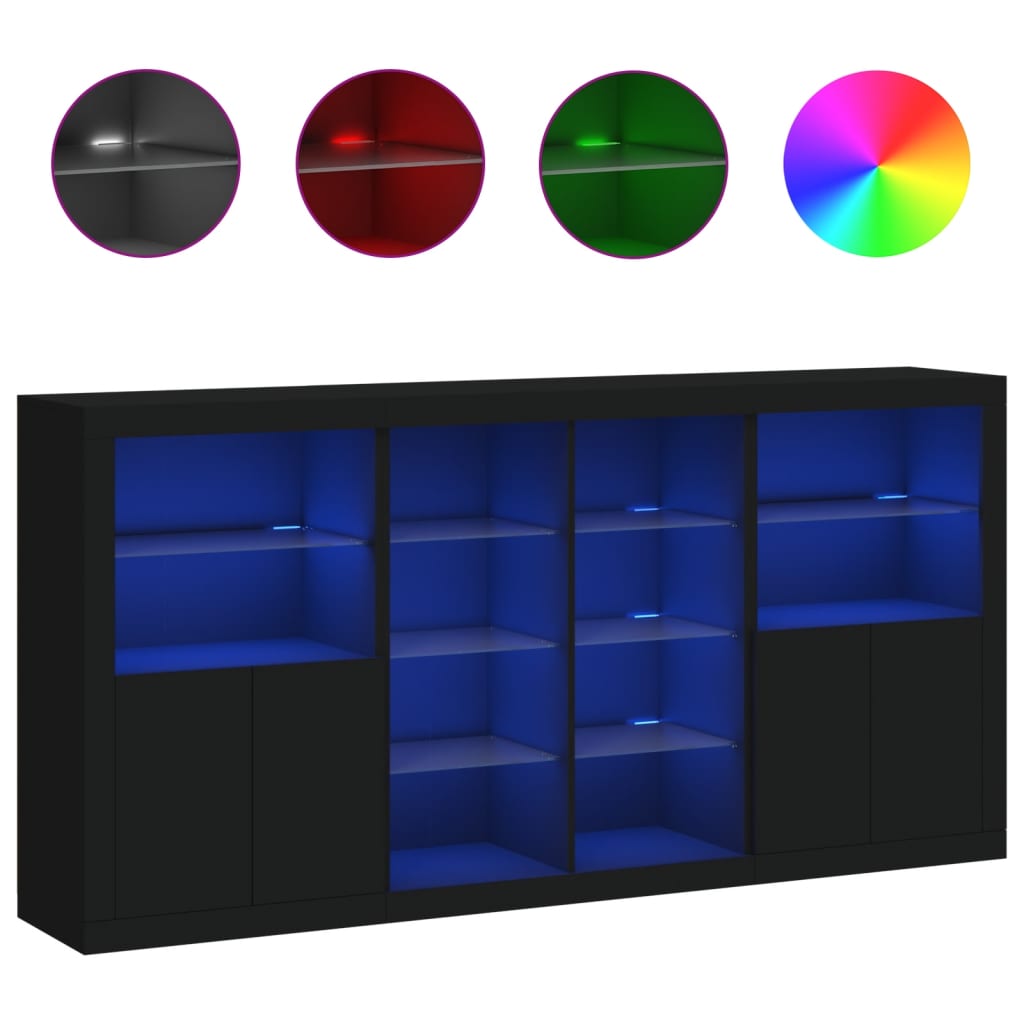 Sideboard mit LED-Leuchten Schwarz 202x37x100 cm