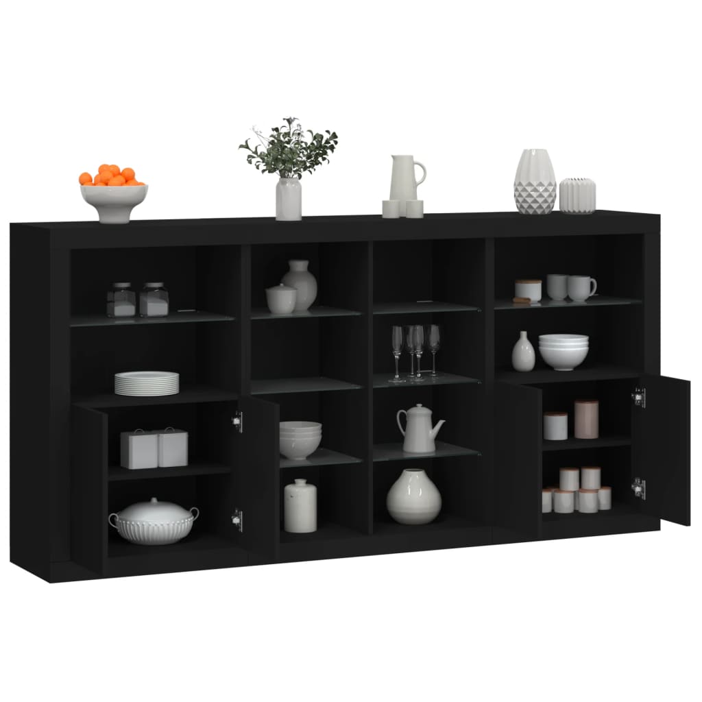 Sideboard mit LED-Leuchten Schwarz 202x37x100 cm