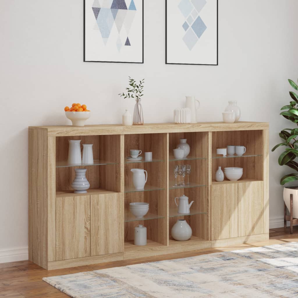 Sideboard mit LED-Leuchten Sonoma-Eiche 202x37x100 cm