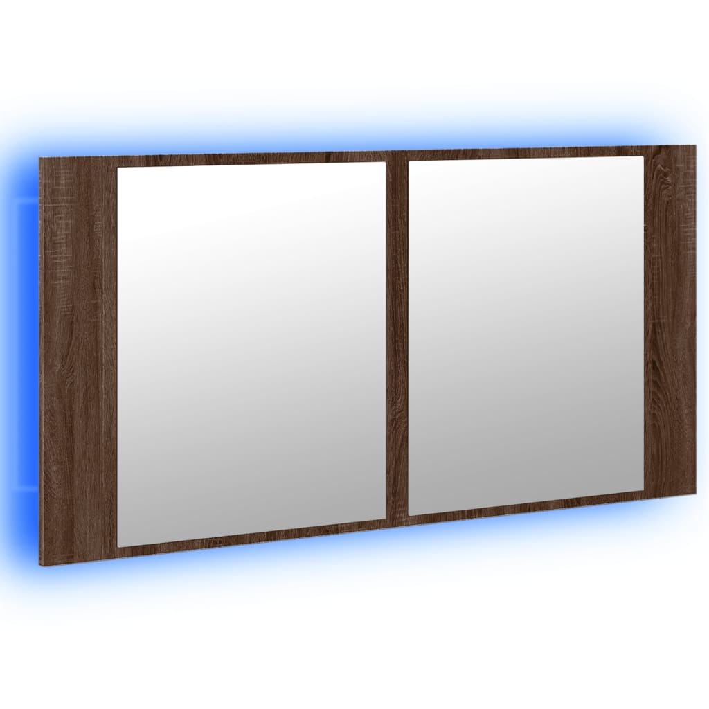 LED-Spiegelschrank Braun Eichen-Optik 90x12x45 cm Acryl