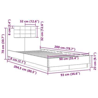 Bettgestell mit Kopfteil Braun Eichen-Optik 90x200 cm