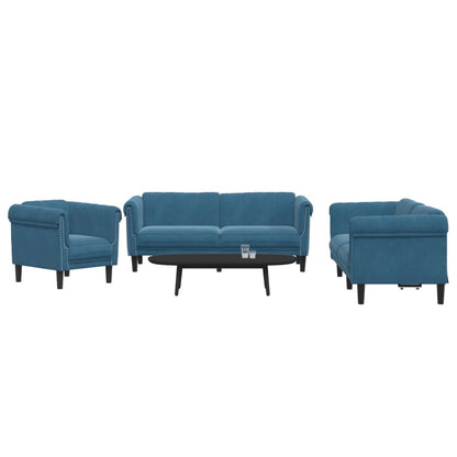 3-tlg. Sofagarnitur Blau Samt