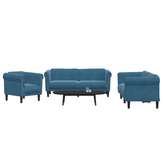 3-tlg. Sofagarnitur Blau Samt