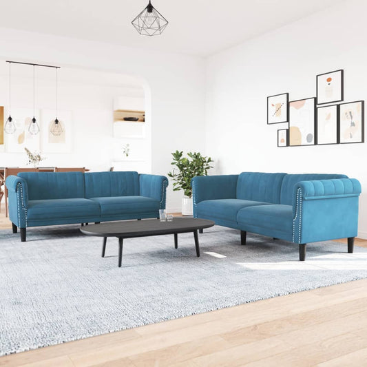 2-tlg. Sofagarnitur Blau Samt