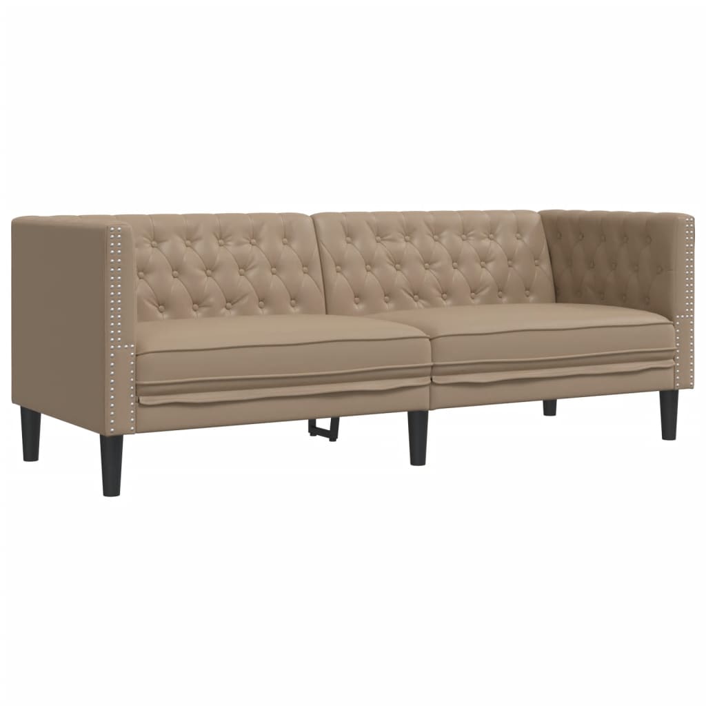 3-tlg. Chesterfield-Sofa-Set Cappuccino Kunstleder