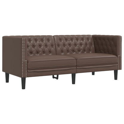 2-tlg. Chesterfield-Sofa-Set Braun Kunstleder