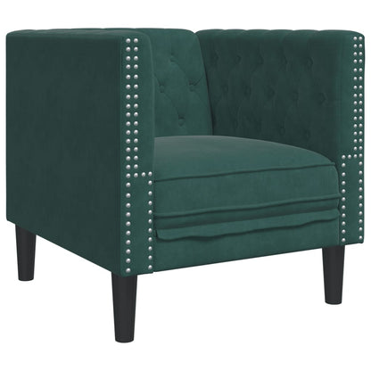 3-tlg. Chesterfield-Sofa-Set mit Nackenrollen Dunkelgrün Samt