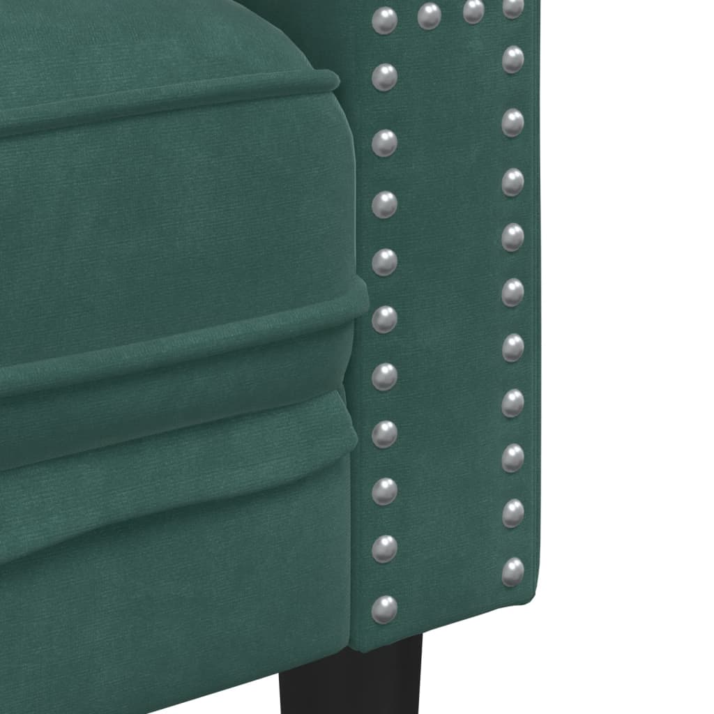 3-tlg. Chesterfield-Sofa-Set mit Nackenrollen Dunkelgrün Samt