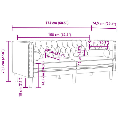 3-tlg. Chesterfield-Sofa-Set mit Nackenrollen Dunkelgrün Samt