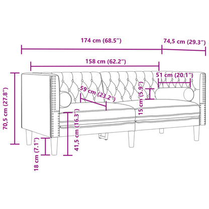 3-tlg. Chesterfield-Sofa-Set mit Nackenrollen Gelb Samt