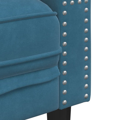 3-tlg. Chesterfield-Sofa-Set mit Nackenrollen Blau Samt