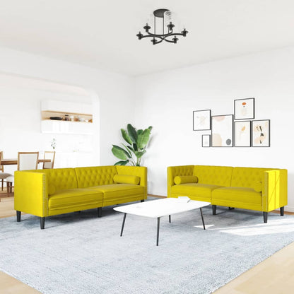 2-tlg. Chesterfield-Sofa-Set mit Nackenrollen Gelb Samt