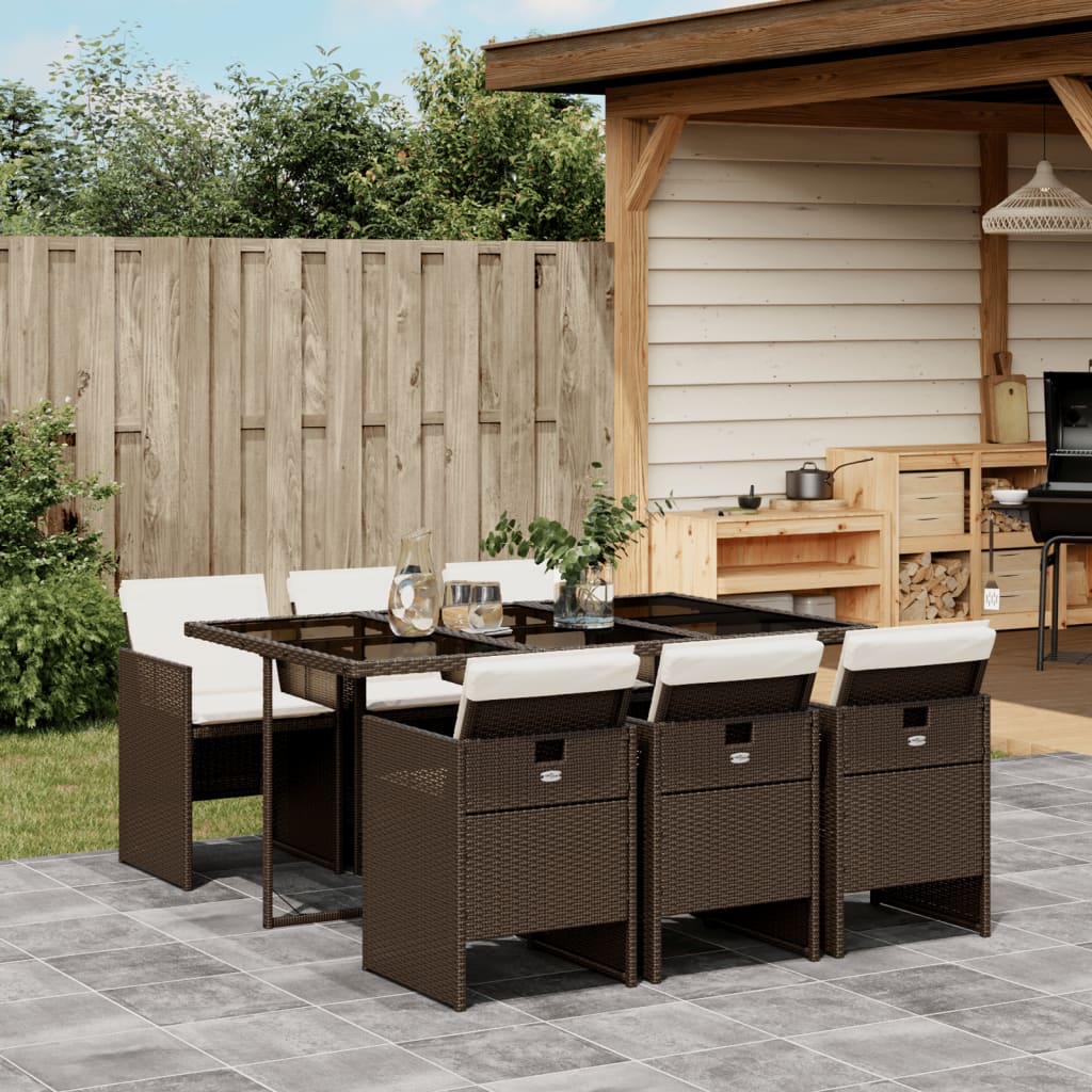 7-tlg. Garten-Essgruppe mit Kissen Braun Poly Rattan