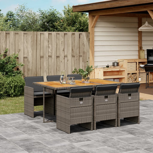 7-tlg. Garten-Essgruppe mit Kissen Grau Poly Rattan