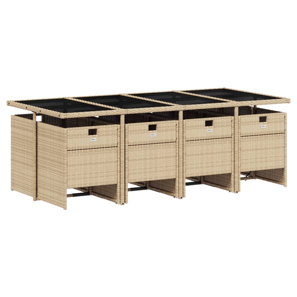 9-tlg. Garten-Essgruppe mit Kissen Beige Poly Rattan