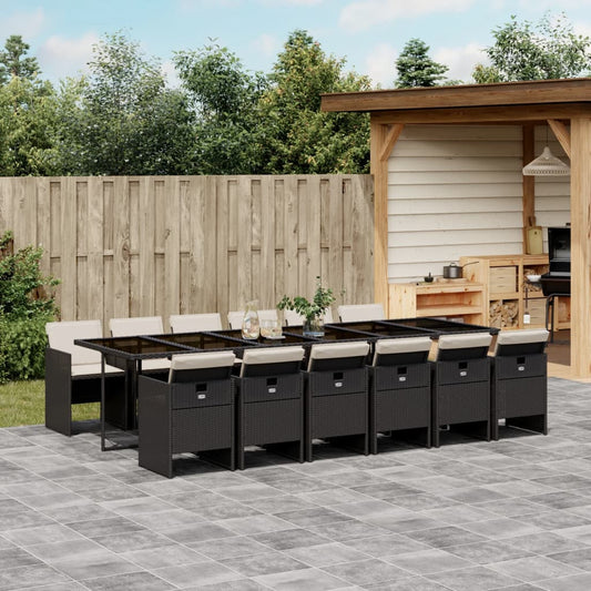 13-tlg. Garten-Essgruppe mit Kissen Schwarz Poly Rattan