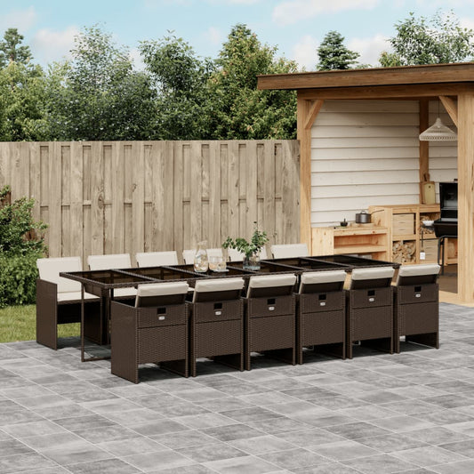 13-tlg. Garten-Essgruppe mit Kissen Braun Poly Rattan