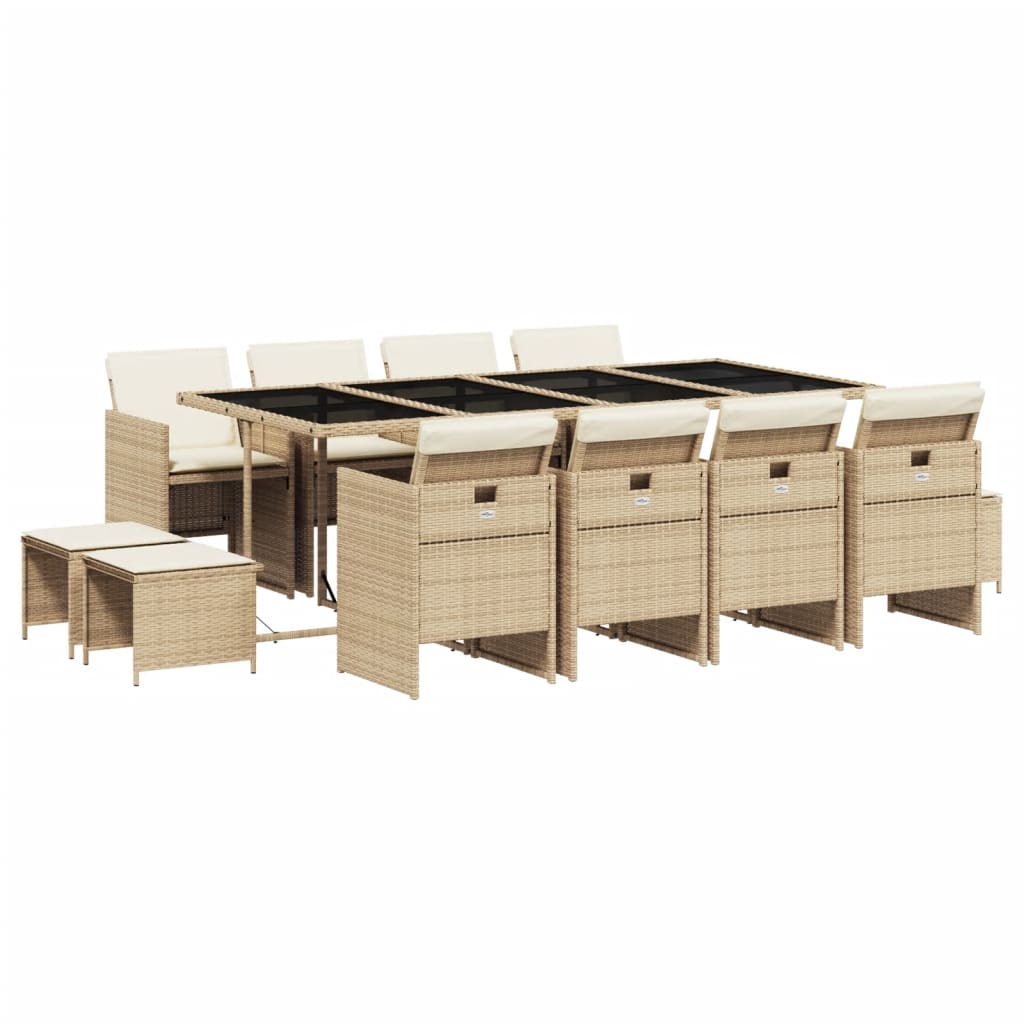 13-tlg. Garten-Essgruppe mit Kissen Beige Poly Rattan