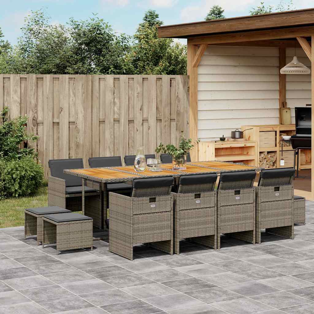 13-tlg. Garten-Essgruppe mit Kissen Grau Poly Rattan