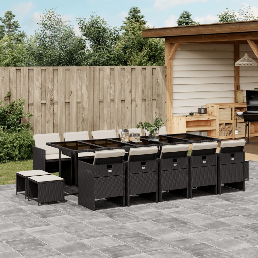 15-tlg. Garten-Essgruppe mit Kissen Schwarz Poly Rattan