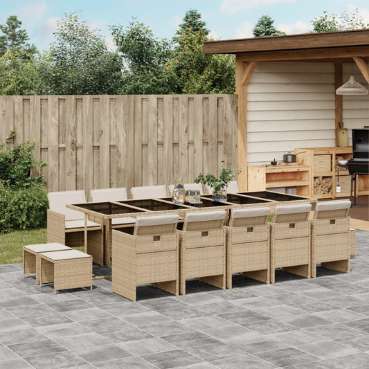 15-tlg. Garten-Essgruppe mit Kissen Beige Poly Rattan