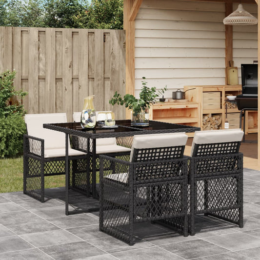 5-tlg. Garten-Essgruppe mit Kissen Schwarz Poly Rattan