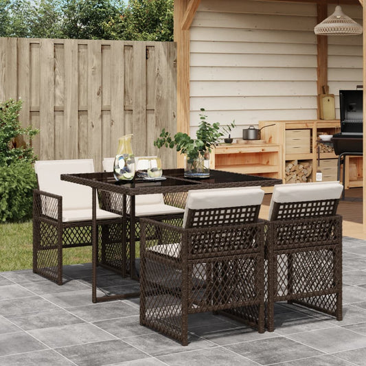 5-tlg. Garten-Essgruppe mit Kissen Braun Poly Rattan