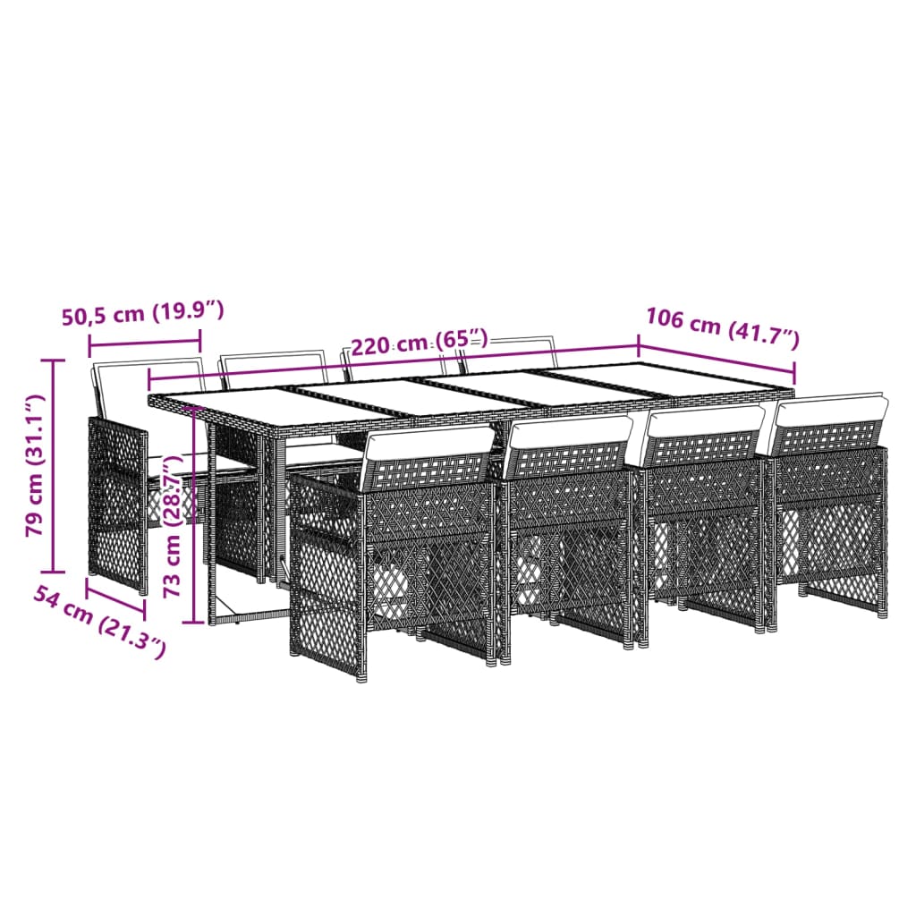 9-tlg. Garten-Essgruppe mit Kissen Schwarz Poly Rattan