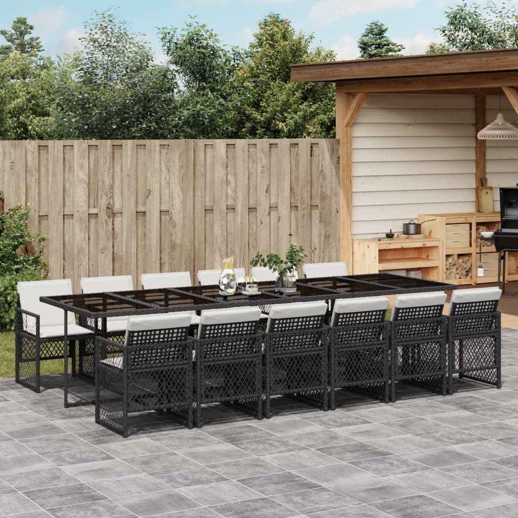 13-tlg. Garten-Essgruppe mit Kissen Schwarz Poly Rattan