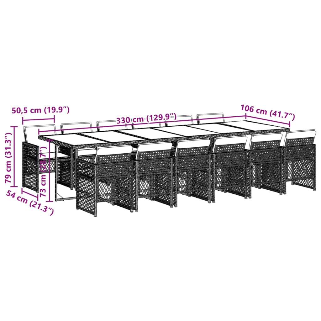 13-tlg. Garten-Essgruppe mit Kissen Braun Poly Rattan