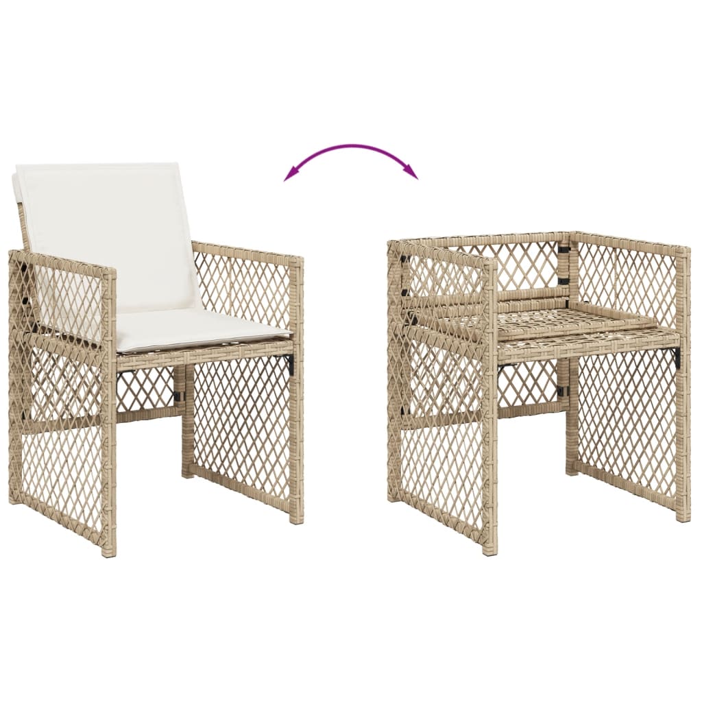 9-tlg. Garten-Essgruppe mit Kissen Beige Poly Rattan