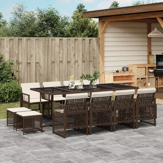 13-tlg. Garten-Essgruppe mit Kissen Braun Poly Rattan