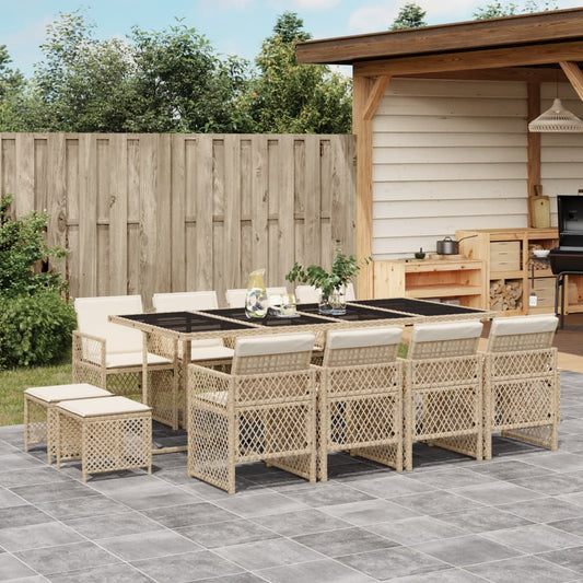 13-tlg. Garten-Essgruppe mit Kissen Beige Poly Rattan