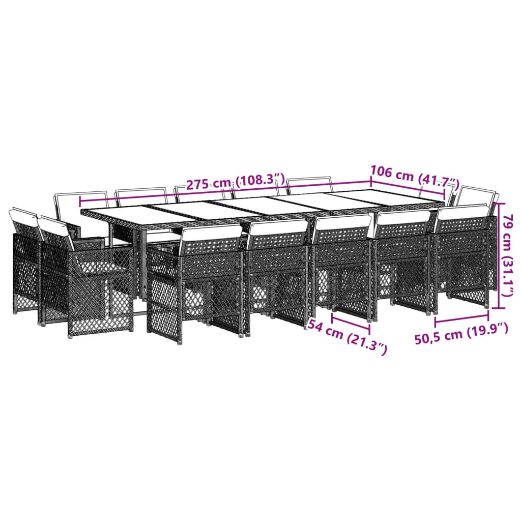 15-tlg. Garten-Essgruppe mit Kissen Beigemischung Poly Rattan