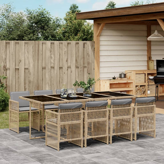 9-tlg. Garten-Essgruppe mit Kissen Beigemischung Poly Rattan