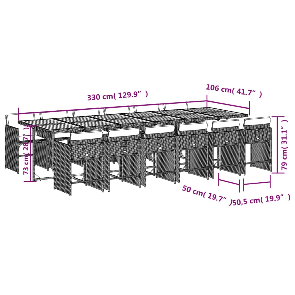 13-tlg. Garten-Essgruppe mit Kissen Schwarz Poly Rattan