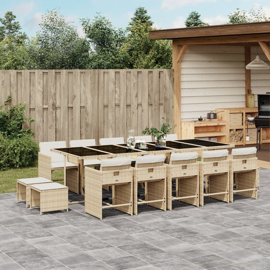 15-tlg. Garten-Essgruppe mit Kissen Beige Poly Rattan