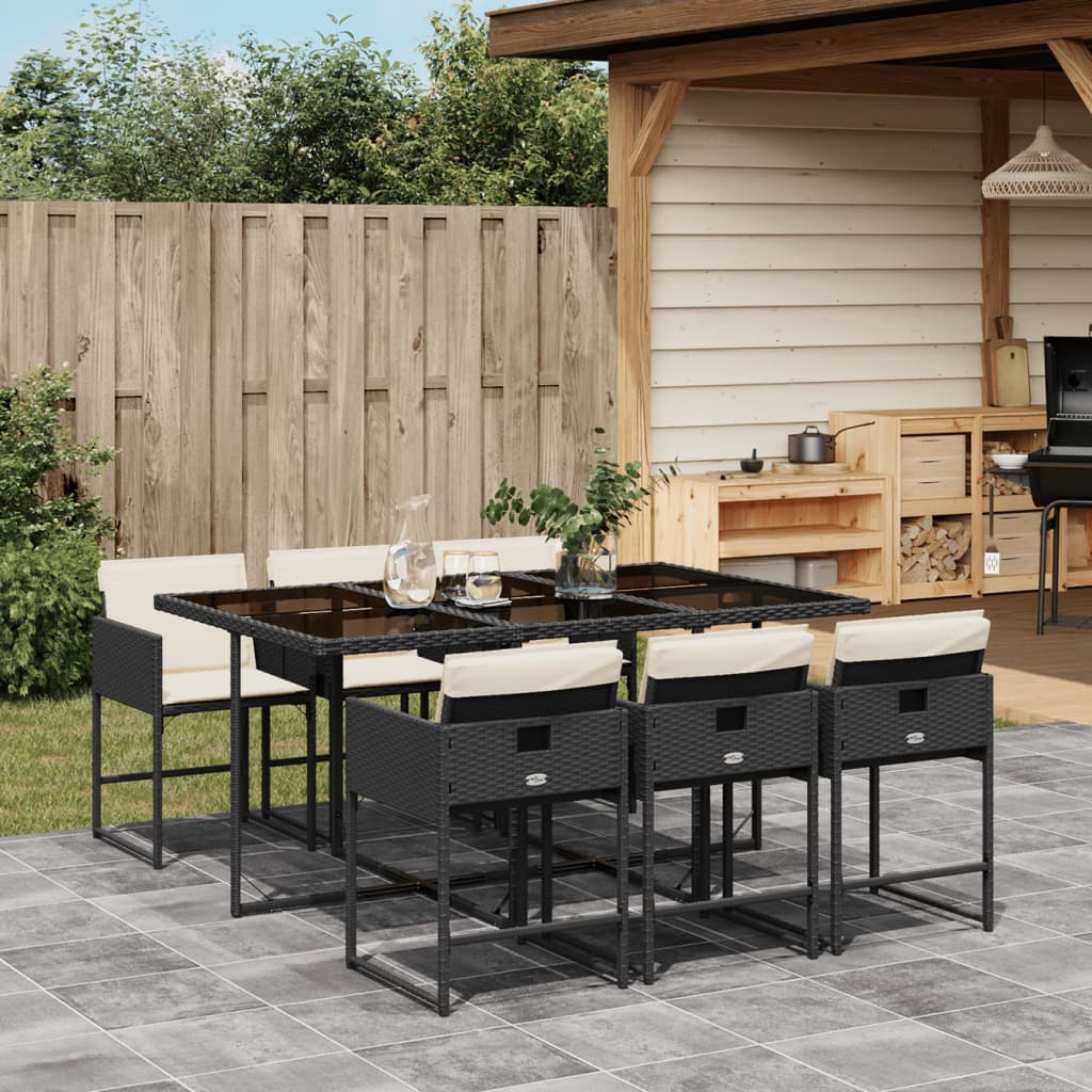 7-tlg. Garten-Essgruppe mit Kissen Schwarz Poly Rattan