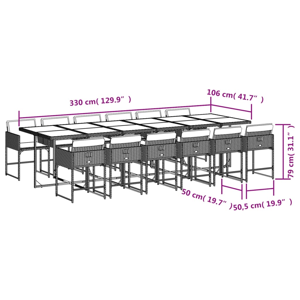 13-tlg. Garten-Essgruppe mit Kissen Schwarz Poly Rattan