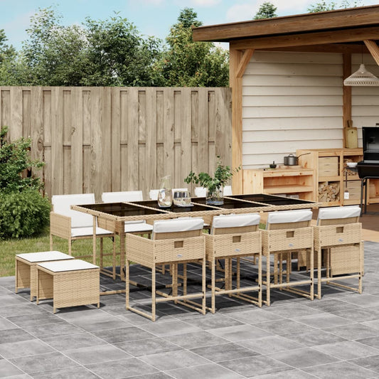 13-tlg. Garten-Essgruppe mit Kissen Beige Poly Rattan