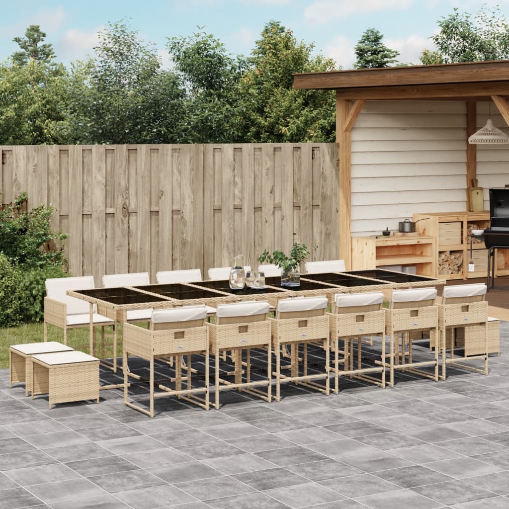 17-tlg. Garten-Essgruppe mit Kissen Beige Poly Rattan