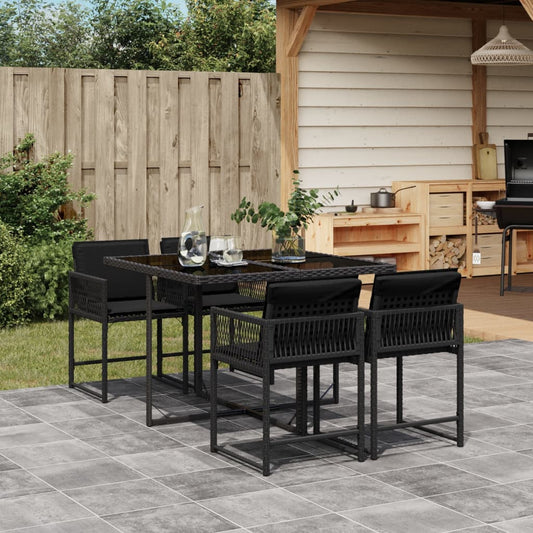 5-tlg. Garten-Essgruppe mit Kissen Schwarz Poly Rattan