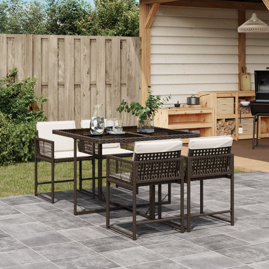 5-tlg. Garten-Essgruppe mit Kissen Braun Poly Rattan