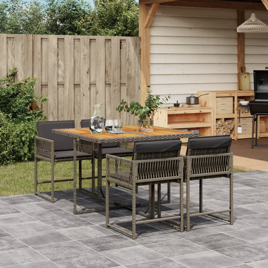 5-tlg. Garten-Essgruppe mit Kissen Grau Poly Rattan