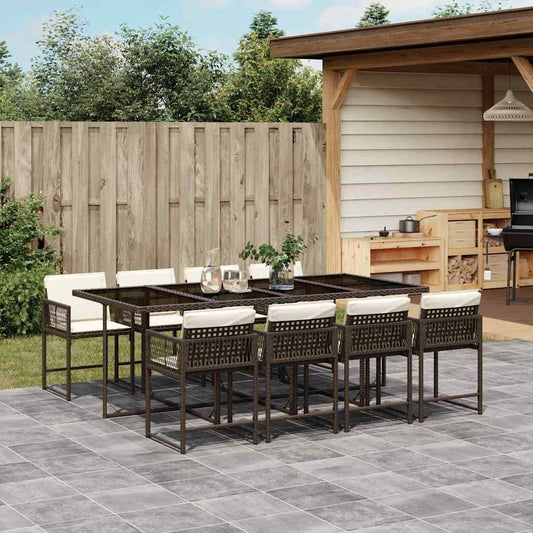 9-tlg. Garten-Essgruppe mit Kissen Braun Poly Rattan